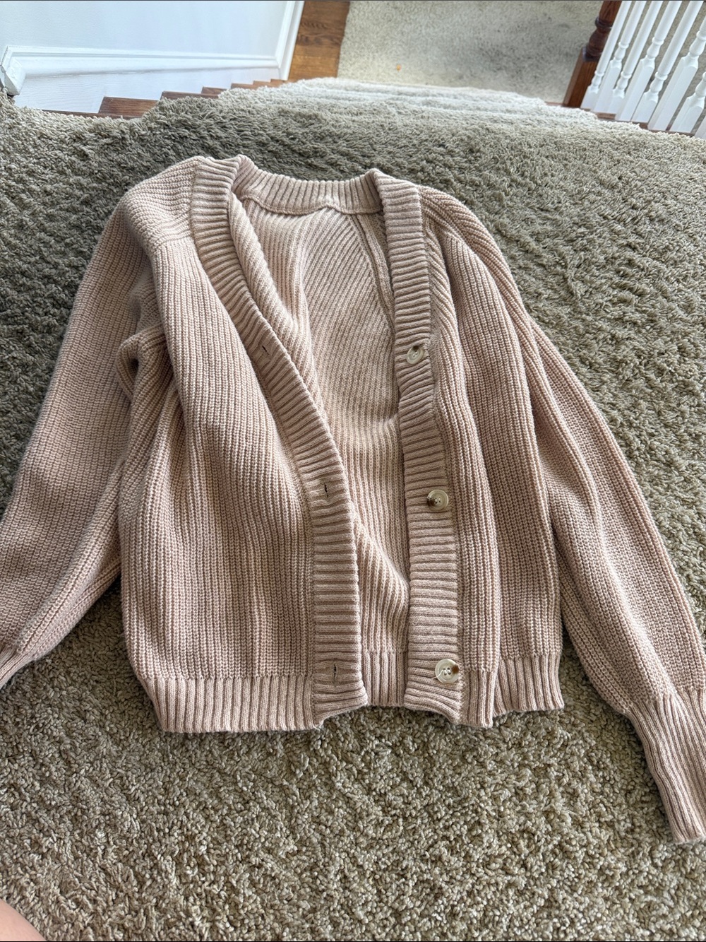 Ribbed Button-Front Cardigan Sweater - Beige